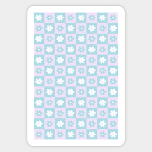 Pastel Aesthetic Checkerboard Flower Design Phone Case in Lilac and Teal Sticker